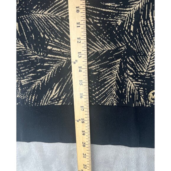 Michael Michael Kors Black Gold Palm Print Short Sleeve Knit Sweater Top Medium - Picture 4 of 12